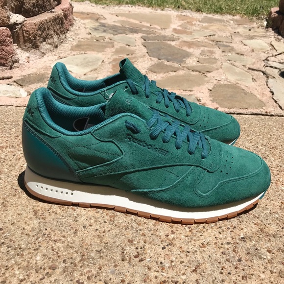Reebok Classic Leather Green Suede Low Top Shoes - Picture 5 of 9